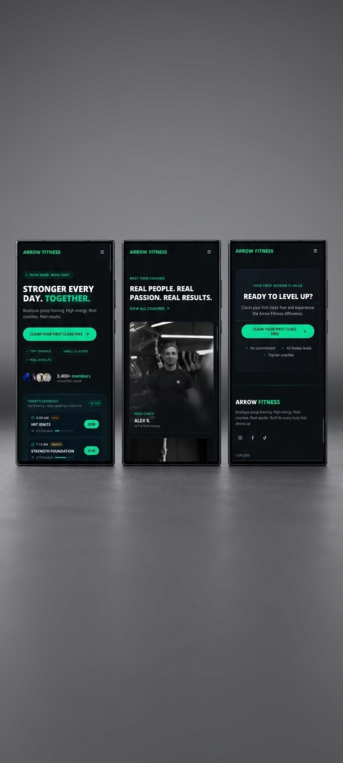 High Fidelity for Landing page - Arrow Fitness